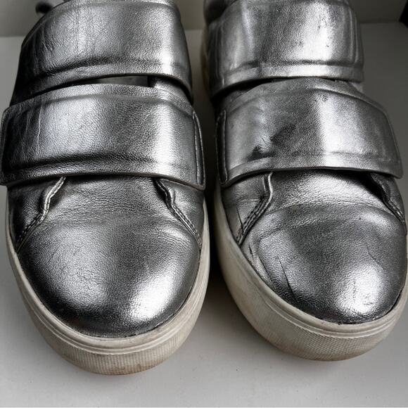 J Slides Silver slip onSneakers hook loop closure size 8.5 - Picture 6 of 11